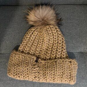Rudsak Knit Hat with Fur Pompom